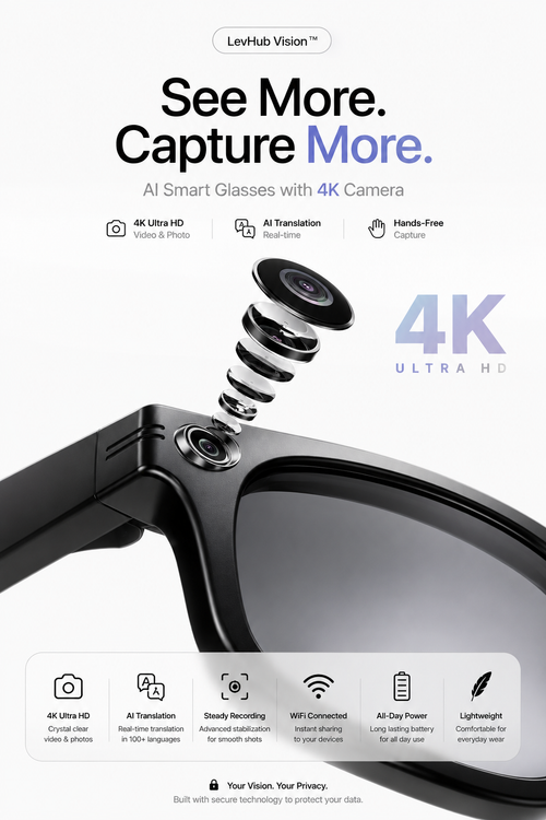 LevHub Vision™ | Smart AI Glasses 4K HD LevHub