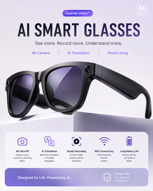 LevHub Vision™ | Smart AI Glasses 4K HD LevHub